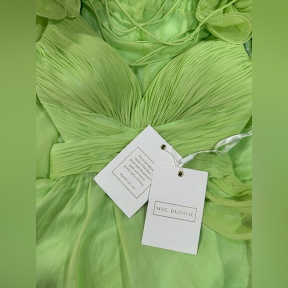 NEW NWT | Mac Duggal‎ 67911 Ruffle Tiered Cut Out Chiffon Gown Mint Green 8 - Picture 5 of 10